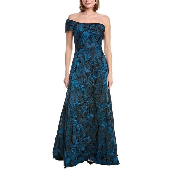 Rene Ruiz WomensOff-The-Shoulder Mikado Fit & Flare Gown Blue